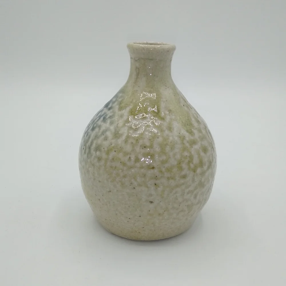 Artisan Hand Thrown Tri tone Textured Dapple Glazed Round Bud Vase Vintage - Picture 3 of 10